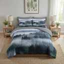 Nesker 7 Pcs Comforter Set King Size, Pine Tree Mountain Bedding Set for Kids and Adults, Wood Forest Fog Bed Sheet Sets with Fitted Sheet 2 Pillowcases & 2 Shams