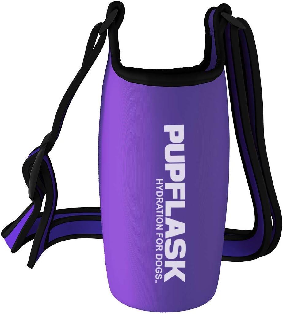 Tuff Pupper PupFlask Insulated Neoprene Dog Water Bottle Holder Sling with Wide Adjustable Shoulder Strap, Great for Travel, Walking, Hiking, Portable Pet Water Bottle Holder (27 OZ, Ultra Violet)