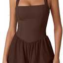 QINSEN Women's Square Neck Sleeveless Romper Jumpsuit Casual Summer One Piece Outfit with Pocket, No Size