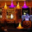 Halloween Decorations Outdoor,8PCS Glowing Witch Hats Halloween Decor with Remote Control,Waterproof Battery Operated Hanging Ghosts Lights for Home Tree Porch Yard Garden Outside Decoration
