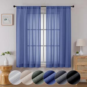 Lecloud Serena Semi Sheer Blue Curtains 63 Inch Length Set of 2, Airy & Privacy Farmhouse Curtain for Windows, Dining Room Bedroom Curtain Panels (Each 40 W x 63 L, 2 Panels Set, Blue)