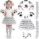 Girls Dalmatian Costume Kids Outfit - Dalmatian Dog Costume Accessories with Skirt Ears Headband Nose Tail Bow Tie Gloves Socks Choker, 100th Days of School Animal Cosplay Party Supplies Favor