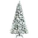 7ft Snow Flocked Hinged Christmas Tree w/Berries & Poinsettia Flowers