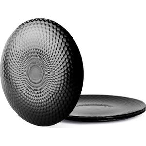 10.5 inch Dinner Plate Set of 6, Round Opal Glass Black Geometric Faceted Dinnerware Plates, Dishwasher and Microwave Safe