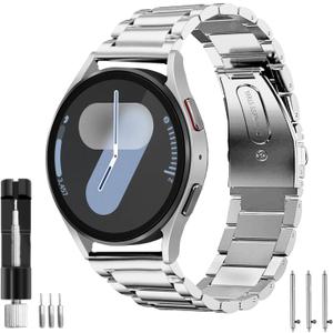 Band Compatible with Samsung Galaxy Watch 7 6 5 4 Band 40mm 44mm 45mm/Watch 6 4 Classic 42mm 46mm 43mm 47mm,Metal Stainless Steel Bands Strap Men Women,NOT for Galaxy Watch Ultra (02-Silver)