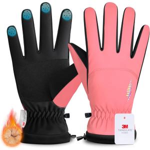 rivmount Kids 3M Ski Gloves Touchscreen Waterproof Warm for Boy Girl Youth Outdoor Skiing Cycling Snow Winter (L(8-10Y), Pink)