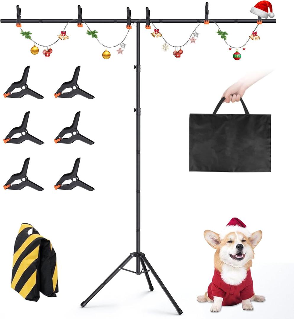 Portable T-Shape Backdrop Stand Support Kit 8x7.2ft, Adjustable Photography Green Screen Backdrop Stand for Parties, Photography Videography Studio (8x7.2Ft)