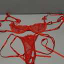 popiv Women Sexy Lace Lingerie Set Matching Bow-Knot Bra and Side Tie Up Panty Set, Red, Size M