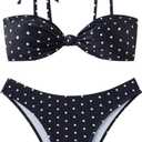 Milumia Women's Polka Dots Bikini Sets 2 Piece High Cut Tie Shoulder Swimsuit Beachwear (Large, Multicolor)