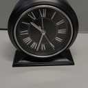 AYRELY 4-inch Battery Operated Alarm Clock Silent Analog Desk Clocks with Light Vintage Metal Table Clock for Living Room Shelf Bedside Home Decor (Black-Roman)