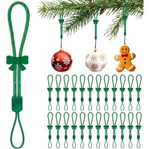 36 Pcs Adjustable Christmas Ornament Hooks, No-Slip Cat Child Proof Ornament Hangers String for Hanging Christmas Tree Decorations, Strong Accessorie for Small & Large Ornaments (Shiny Green)