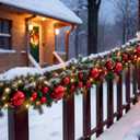 Knitgrip 2 Pcs Solar Christmas Garland Outdoor Fence Decor with Light 18 ft, 3.94 Inch, 2.36 Inch, 1.57 Inch
