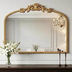 Large Vintage Gold French Baroque Arched Wall Mirror 36"x28"