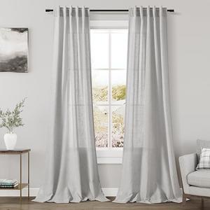 Grey Linen Blend Drapes 84 Inch Length 2 Panels Set Back Tab Rod Pocket Light Filtering Privacy Semi Sheer Textured Curtains Neutral Farmhouse Decor Curtains for Living Room Bedroom 40x84