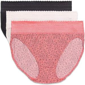 Warner's womens Blissful Benefits Dig-free Comfort Waistband With Lace Microfiber Hi-cut 3-pack 5109w (X-Large, Color: Sunkissed Coral Crystal Web/Rosewater/Black)