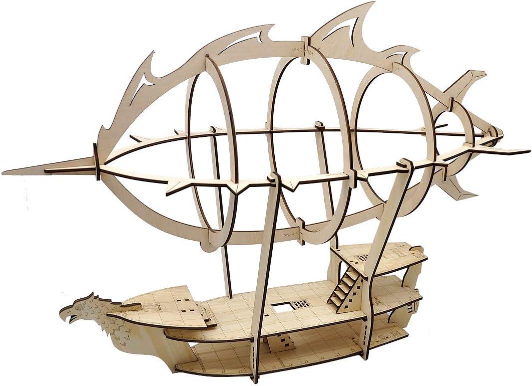 3D Airship Model Wood Laser Cut Hot Air Balloon with 1" Grids Fantasy Aerial Combat Terrain Map for D&D, Pathfinder, Wargames and Other Tabletop RPG