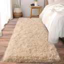 Soft Runner Rugs for Bedroom Hallways, 2x6 Beige Fluffy Shag Throw Area Rug Non Slip for Bedside Dorm, Long Shaggy Furry Carpet for Nursery Living Room (2x6 Feet(1 pc))