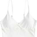 ZAFUL Women's V Neck Tankini Top Ribbed Adjustable Spaghetti Straps Bikini Top Bathing Suit Swim Tops (Medium, 0-white)