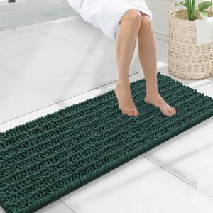 Smiry Bathroom Rugs Mat 47x17, Extra Soft Absorbent Chenille Bath Rugs, Non Slip Rubber Backing Machine Washable Quick Dry Bath Mats for Bathroom Floor, Tub, Shower, Home Decor Accessories, Green