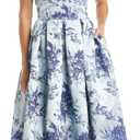 MORGAN AND CO. Womens Juniors Metallic Jacquard Floral Embroidered Prom Gown with Spaghetti Straps Dress, Blue, 9 US