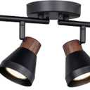 4 Light Modern Track Lighting Kit Black and Faux Wood Finish, Flexibly Adjustable Arm with Multi-Directional Ceiling Spotlight for Kitchen, Bedroom, Living Room,Ding Room Gu10 Not Included