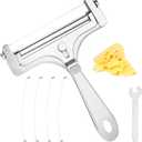 2 x Cheese Slicer Kit, Adjustable Thickness Iron Handheld Cheese Slicer with 4 Extra Wires & Wrench Food Shaver Cutter for Butter Cheddar Mozzarella (Frosted Silver) (Matte color)