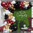 Burgundy Graduation Party Decorations, Maroon Gold Black Balloon Garland Arch for Class of 2025 Graduation Birthday Congrats Grad High School & College Celebrations