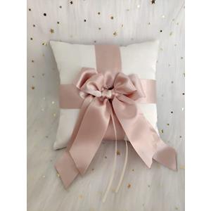 White Ring Bearer Pillow with Double Ribbon Bow Décor for Wedding Ceremony Vow Renewal Baby Shower Party Favor (Pillow)