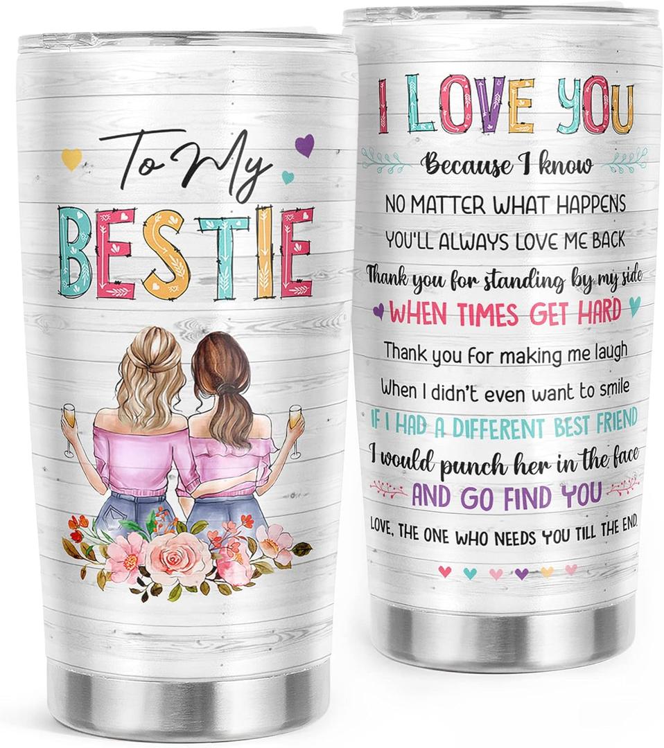 Friendship Gifts for Women Friends - Galentines, Valentines, Birthday, Christmas Gift Ideas for Best Friend, Bestie, BFF - Presents for Female Unique - 20 Oz Stainless Steel Coffee Tumbler (White)