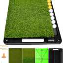 Golf Hitting Mats Outdoor Indoor,Golf Practice Mat with Instant Swing Path 3 Replaceable Golf Swing Training Mats Heavy Duty Non-Slip Rubber Base with Tees & Balls for Training, Driving, Chipping