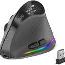 AOC 2.4GHz Ergonomic Mouse, Wireless Bluetooth Vertical Mouse for Work, 4800 DPI Optical Tracking, 5 Adjustable DPI, Quiet Clicks, RGB Light, Compatible with Computer, Laptop, PC, Mac, Desktop  Gray