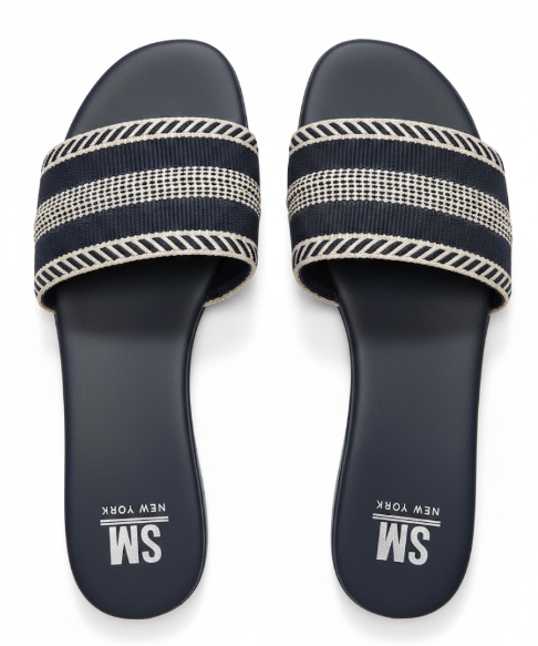 SM New York Navy Striped Sandals Size 9