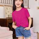 Milumia Girl's Casual Twist Hem Short Sleeve Round Neck Crop Top Tee Shirt (Pink)- 10Y