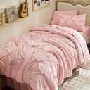 Bedsure Twin XL Comforter Set - Extra Long 5 Pieces Dorm Bedding Sets, Pinch Pleat Pink Bed in a Bag with Comforter, Sheets, Pillowcase & Sham