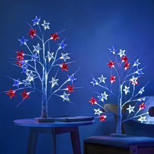 4th of July Decorations, Birch Table lamp Flag Star Tree Lights, 24Independence Day Table lamp for Home, Bedroom Room Office Decoration, 2 Pack, 24 inch