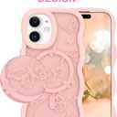 Jusy Butterfly Phone Case for iPhone 12/12 Pro, Compatible with MagSafe, Silicone Cute Butterfly Curly Wave Edge Phone Case, Slim Shockproof Protective Phone Cover for Women Girls, Pink