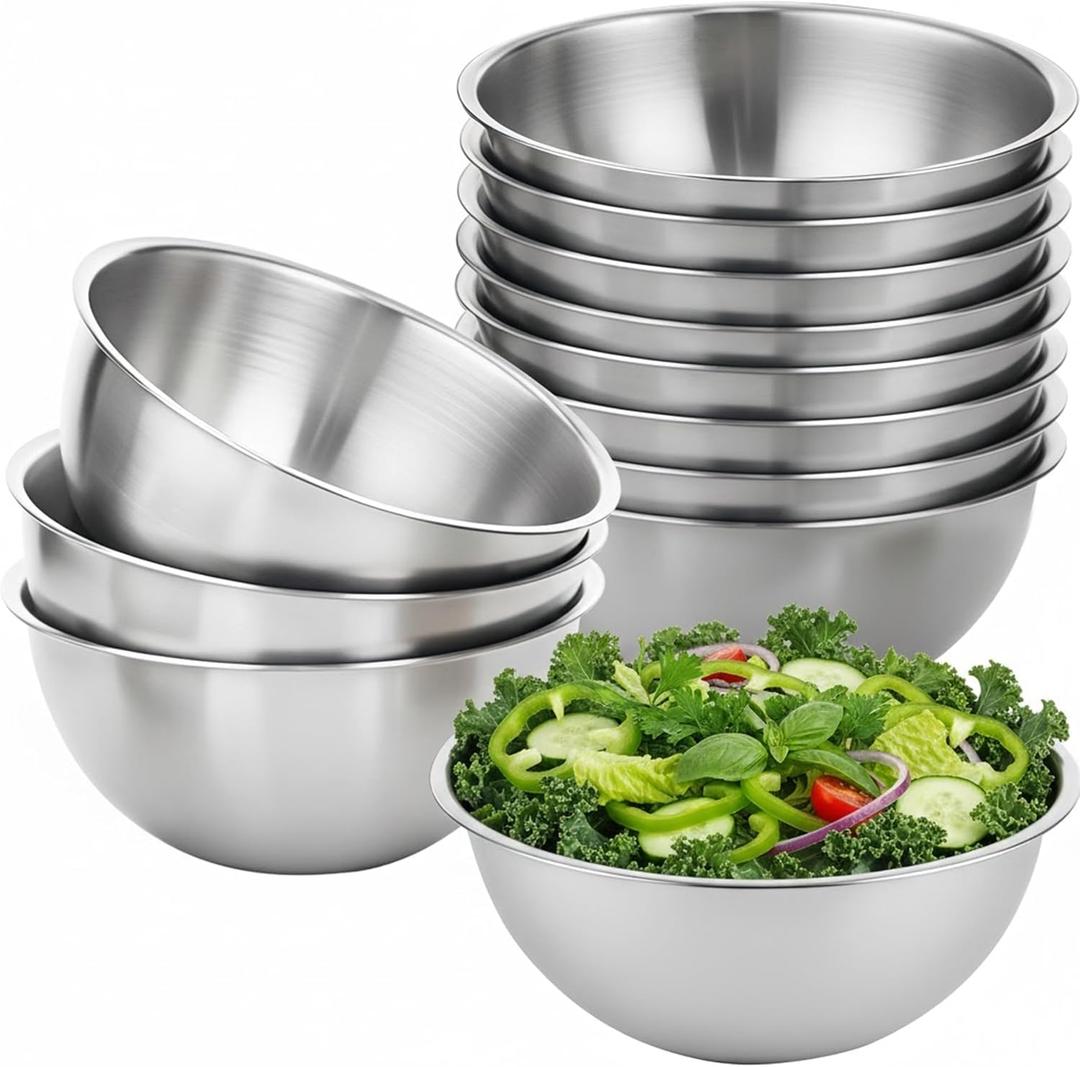 12 Pcs 304 Stainless Steel Mixing Bowls with Graduations, Metal Serving Salad Bowls, Reusable Baking Food Storage Containers for Baking, Cooking, Making Salads, Soups, Ice Cream, Noodles, cereal, 6.7"W x 2.7"H