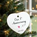 2 x Happy 1st Anniversary Christmas Ornament Gifts for Couple, Wife, Husband, 1 Year Wedding Anniversary 2025 Ornaments for Christmas Tree, Ceramic