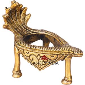 Shaligram Brass Stand Shankh Stand with Sheshnaag Brass Statue, Traditional Decorative Shankh Holder for Home Pooja (Shaligram Stand)