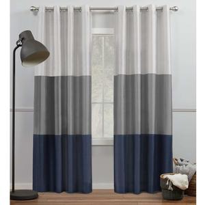 Exclusive Home Chateau Striped Faux Silk Grommet Top Curtain Panel Pair, 54"x96", Navy Grey OEKO-TEX STANDARD 100