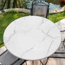 Round Tablecloth with Elastic Edge, 36-60Inch Waterproof Table Cloth for Dinner, Outdoor, Picnic, 44inch, White Marble
