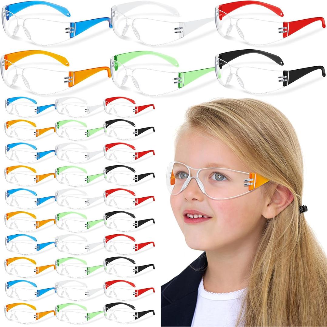 Patelai 12 Pcs Kids Safety Glasses Bulk Eye Protection Goggles Scratch Resistant for Science Class, Lab, Sports, Child Youth Size (Multicolor)