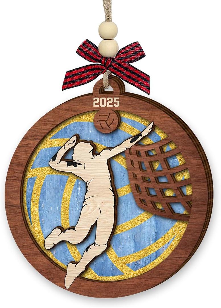 4 x Volleyball Christmas Ornament 2025 - Volleyball Gifts for Teen Girls, Players, Team, Fans, Lovers, Coach - Sports Gifts for Her, Sisters, Friends - Wooden Sports Tree Decorations