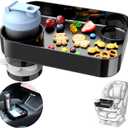 Car Seat Snack Tray for Kids, Mess-Free Square Travel Tray Cup Holder Snack Tray, Durable Car Food Tray for Toddlers, Universal Fit Kids Travel Road Trip Essentials (Black)