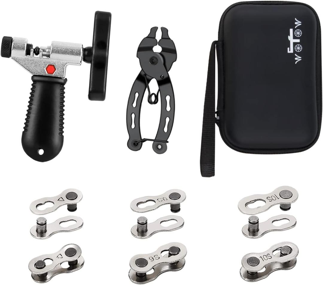 WOTOW Bike Chain Repair Tool Kit Set, Cycling Bicycle Chain Breaker Splitter Cutter & Wear Indicator Checker & Master Link Pliers Remover & Reusable Missing Connector for 6/7/8/9/10 Speed Chain