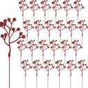 CCINEE 24 Pack Christmas Artificial Red Berry Stems,6.9 Inch Xmas Red Glitter Berry Picks Holly Branches for Christmas Tree Ornaments Xmas Wreath DIY Crafts Home Holiday Decor