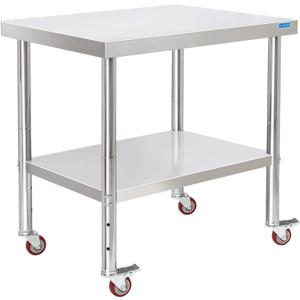 Stainless Steel Table for Prep & Work with 4 Caster Wheels with Adjustable Undershelf 24 x 30 NSF Metal Commercial Kitchen Worktable for Restaurant Home Outdoor
