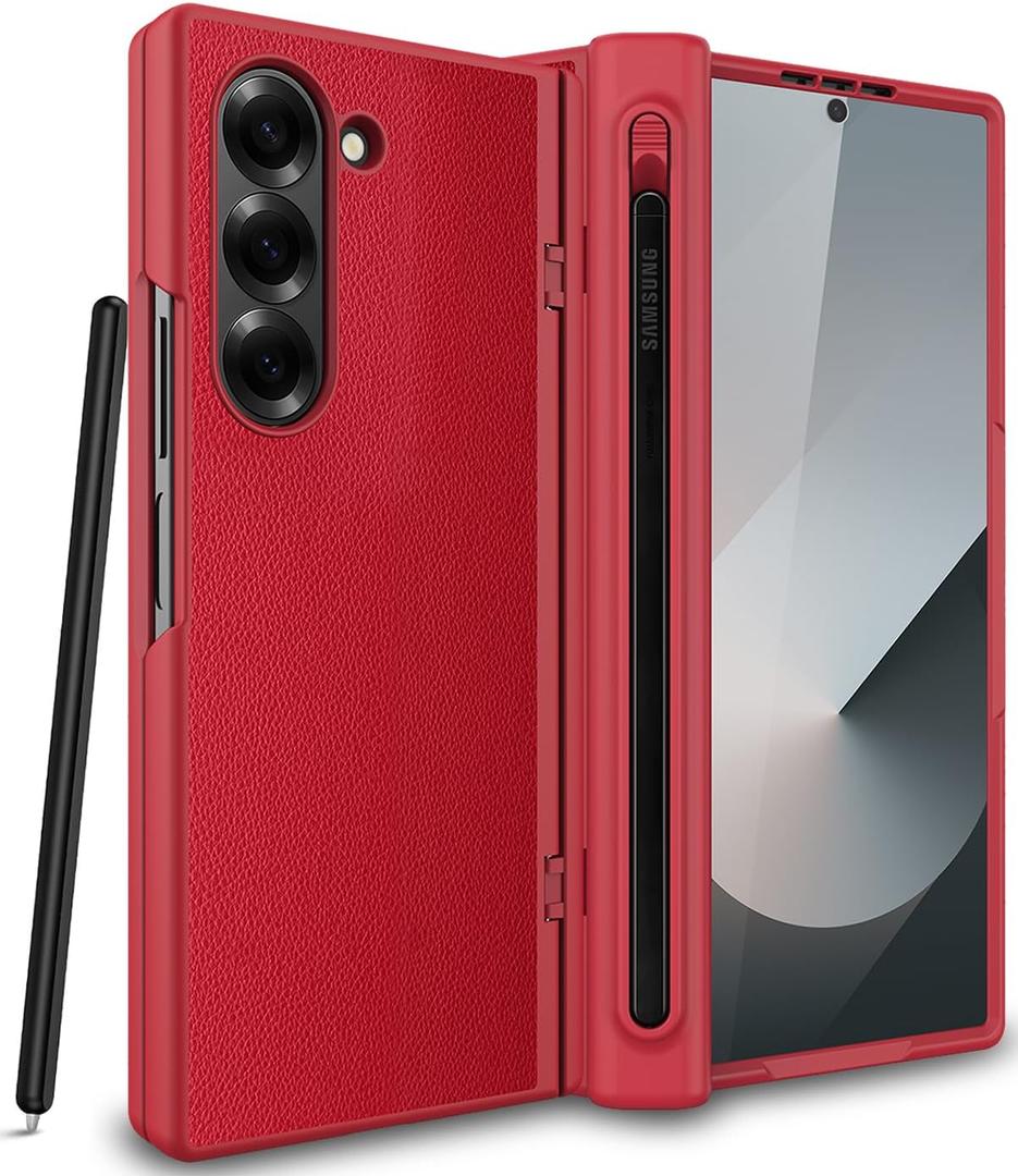 NINKI for Samsung Galaxy Z Fold 6 Case with Screen Protector & Pen Stylus Slot,Shockproof Full Hinge Protection Slim Cover for Samsung Z Fold 6 Phone Case for Galaxy Fold6 Cases with S Pen Holder Red