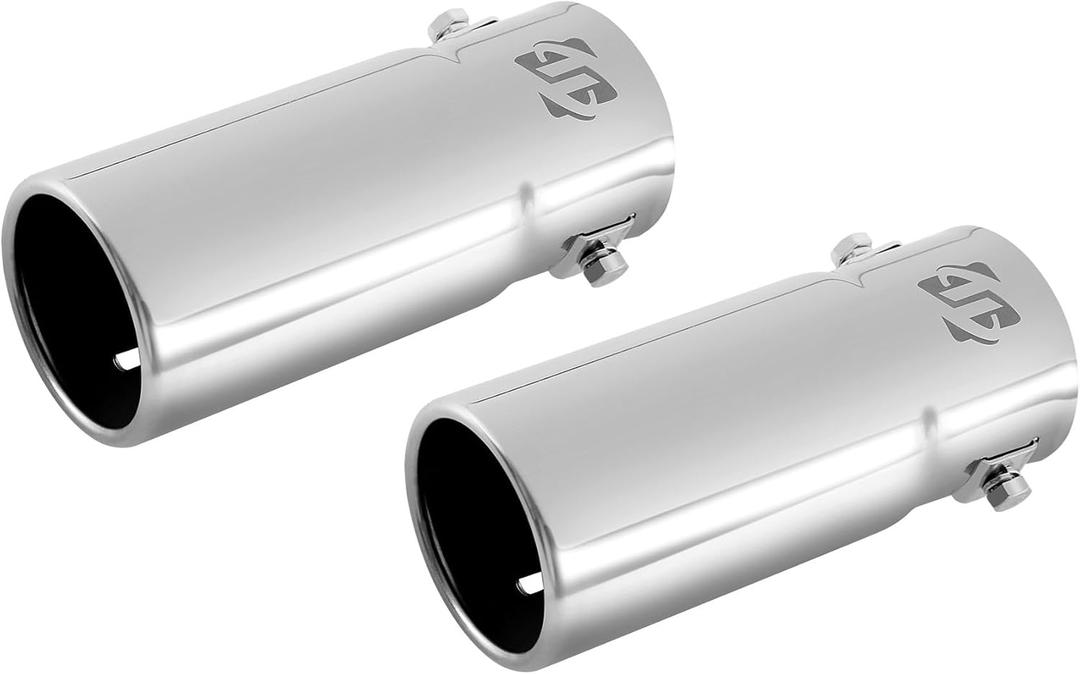 Pack of 2 Exhaust tips - to Fit 1.5 to 2 Inch Exhaust Tail Pipe Diameter- Stainless Steel to give Chrome Effect - Car Muffler Tips