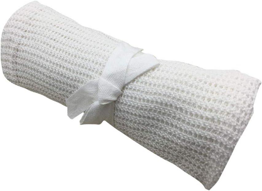 Soft Cotton Crochet Hole Thin Summer Wrap Baby Knitted Blanket Toddler Kids Back Ceat Cover Baby Crib Cover Air Condition Blanket (White)